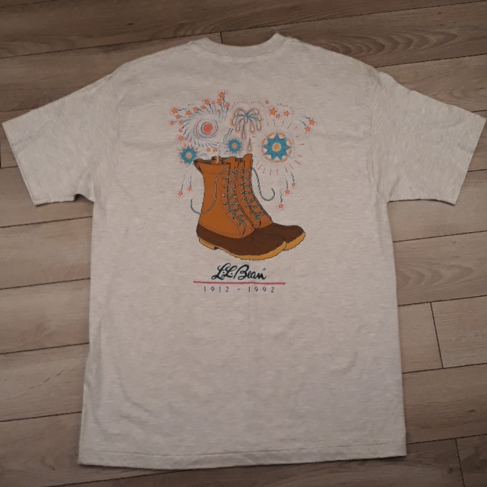 LL BEAN BOOTS 80th Anniversary Hanes Single Stitch Mens T-Shirt L RARE VTG 90s